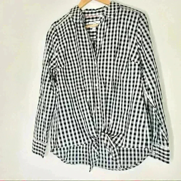 Euc Isaac Mizrahi Button Front Black white checker Gingham Shirt 8 - Picture 6 of 13